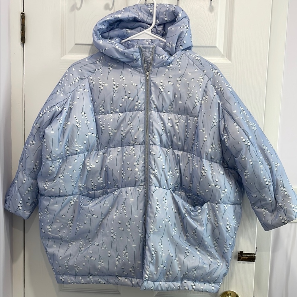 Light Blue Floral Kids Puffer Jacket